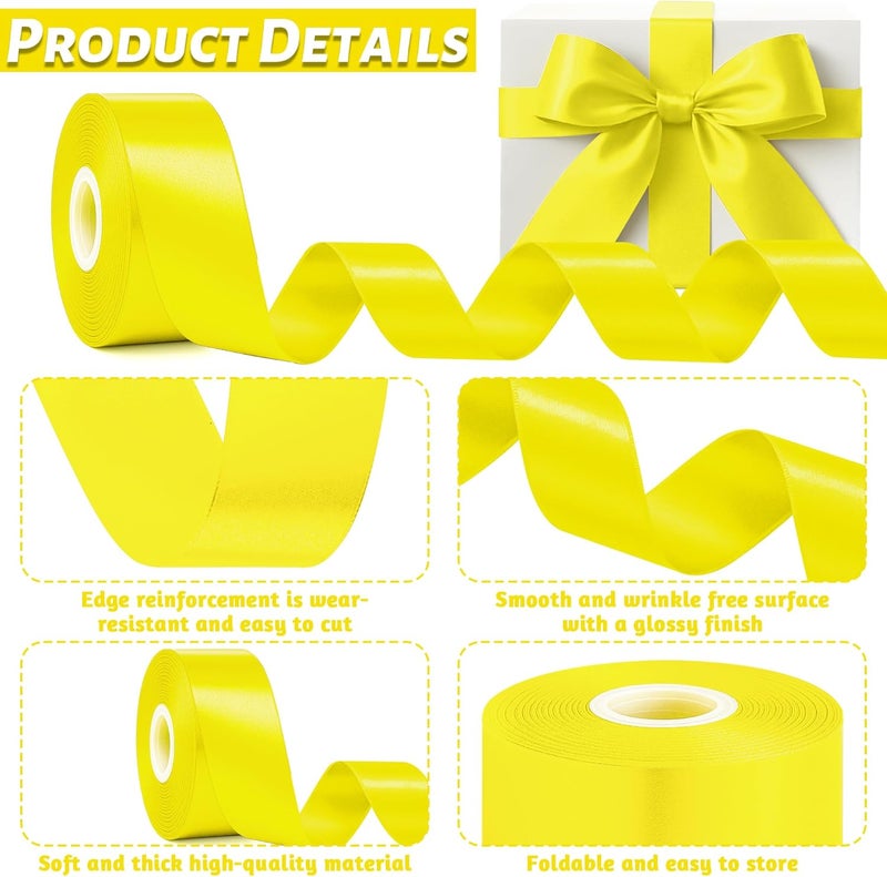 Fullive 1 1/2 Inch Ribbon for Gift Wrapping, 30 Yards Lemon Yellow Ribbons for Crafts, Polyester Satin Ribbon for Birthday Holiday Christmas Decorations DIY Bows Wrapping Bouquet Floral Arrangements - Image 3